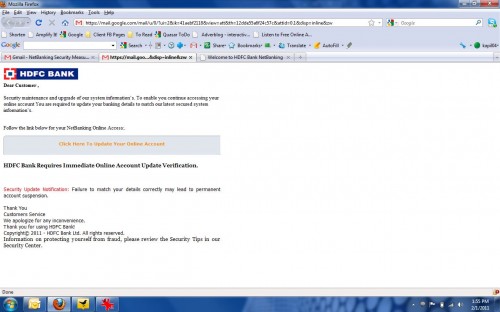 hdfc bank phishing alert